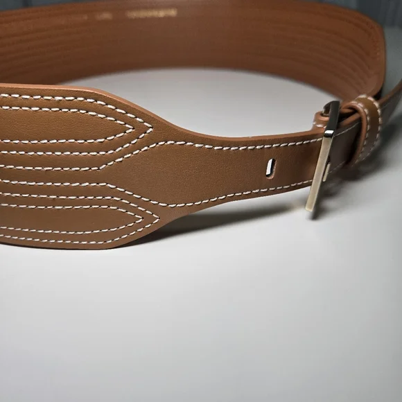 Veronica Beard Kiara Leather Belt Brown Honey Chunky Coastal Cowgirl Size L